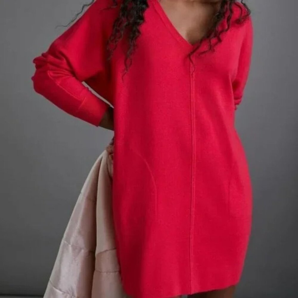 Saturday Sunday Anthro XS‎ Hot Pink V Neck Sweater Dress Oversized CHRISSY